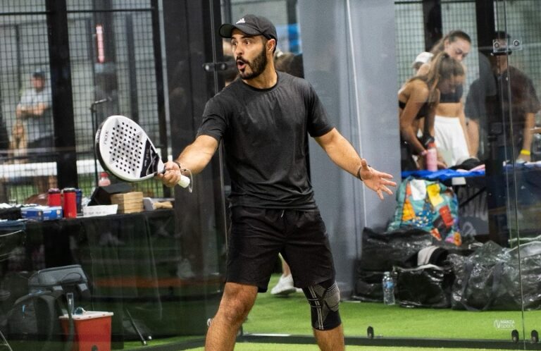 A Member playing on one of Replay Club's 10 indoor climate-controlled padel courts