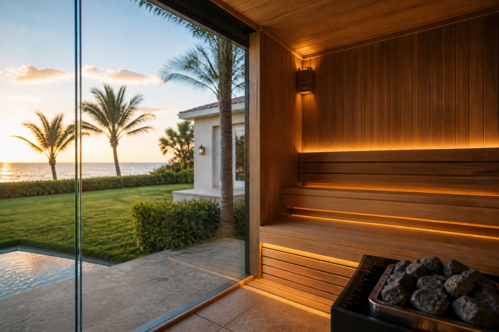 Replay Club sauna and spa space with glass doors