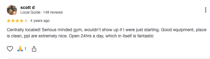 Screenshot of a customer’s review for Boynton Barbell Center. 