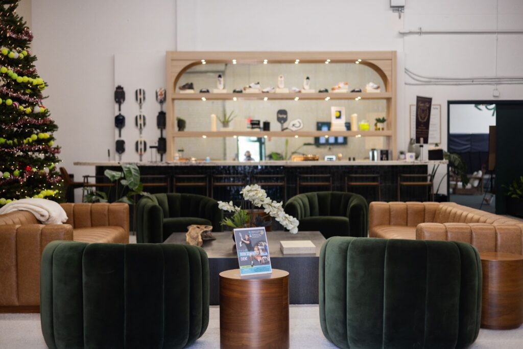 A fully furnished luxurious wellness lounge at Replay Club. 