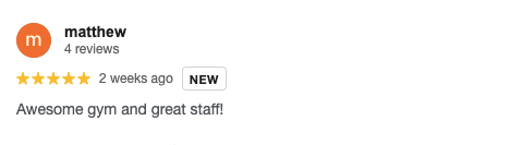 Screenshot of a customer’s review for Atlas Fitness & Performance.