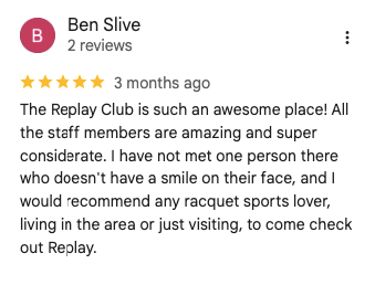 Screenshot of a customer’s review for Replay Club. 