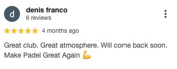 Screenshot of a customer’s review for Palm Beach Padel.