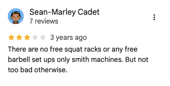 Screenshot of a customer’s review for Planet Fitness.