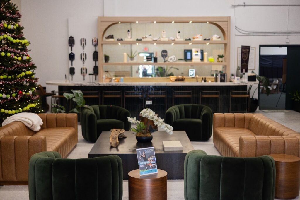 View of the luxury members’ lounge at Replay Club. 