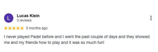 Screenshot of a customer’s review for Xcel Padel.