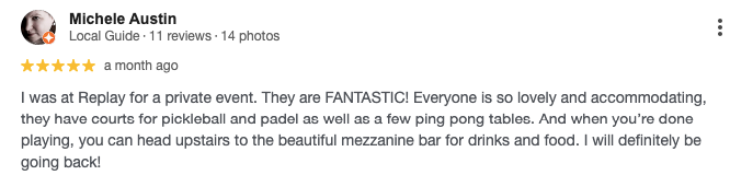 Screenshot of a customer’s review for Replay Club.
