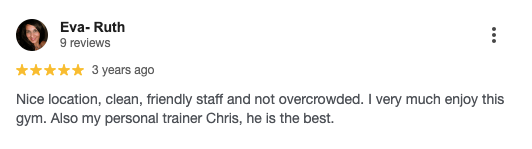 Customer review screenshot for North Bridge Fitness, a luxury gym in West Palm Beach.