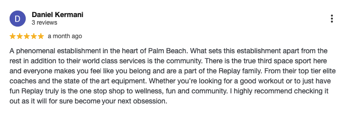 Screenshot of a customer’s review for Replay Club.