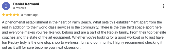 Screenshot of a customer’s review for Replay Club. 