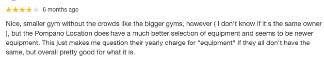 Screenshot of a customer’s 4-star Google review for Anytime Fitness.
