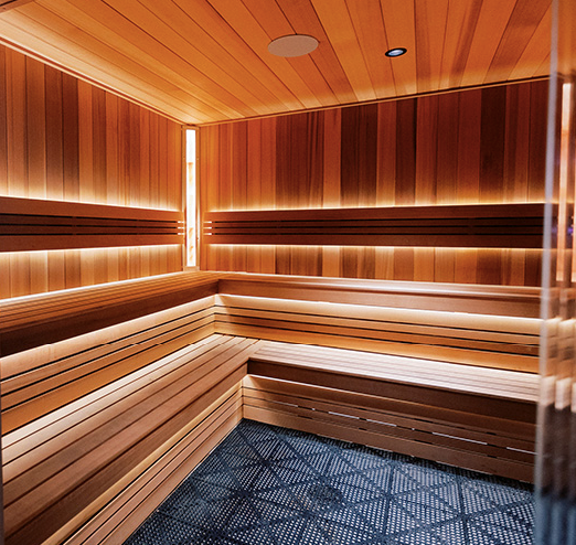 View of the luxury sauna at Replay Club. 
