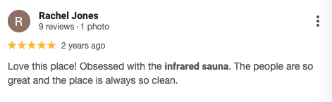 Screenshot of a customer’s 5-star Google review for Restore Hyper Wellness. 