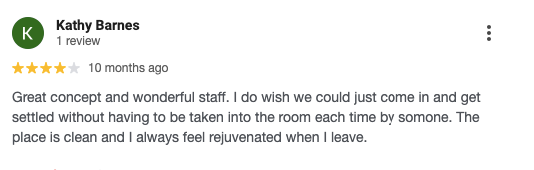 Screenshot of a customer’s 4-star Google review for SweatHouz Palm Beach Gardens.