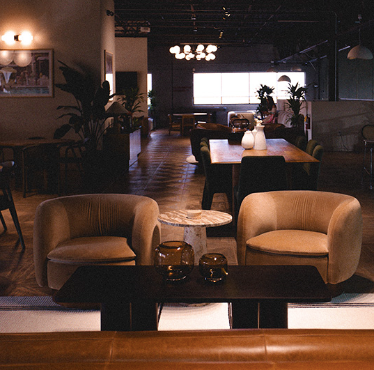View of the luxury member’s lounge at Replay Club. 